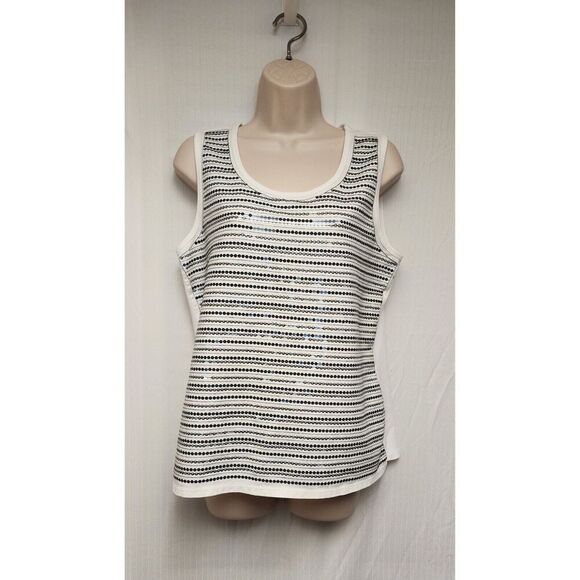 Zenergy By Chicos Tank Top Off White Ribbed w/Silver Sequins Size 2(L-12) - Picture 2 of 5